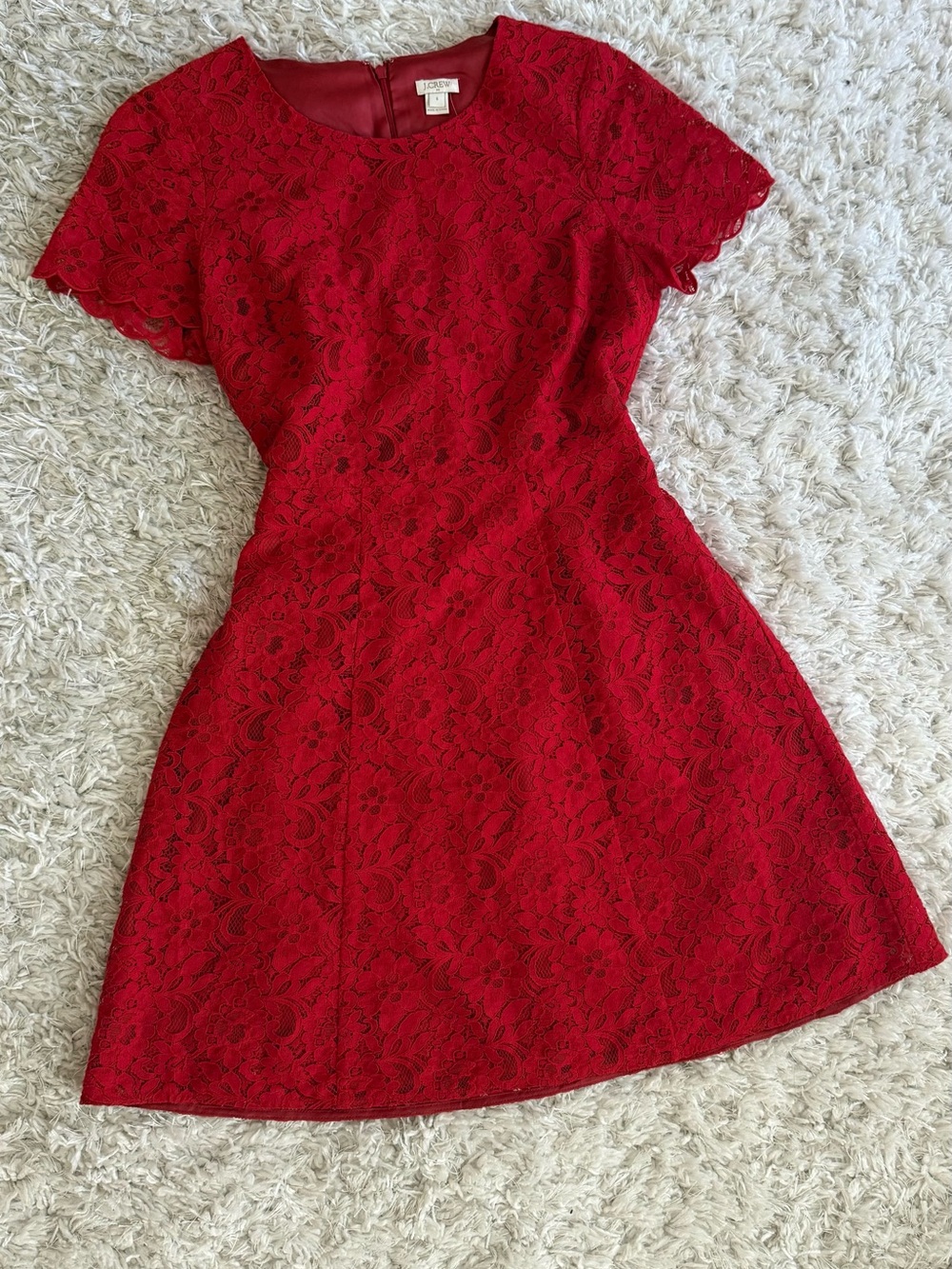 J. Crew Red Lace Fit-and-Flare Short Sleeve Dress